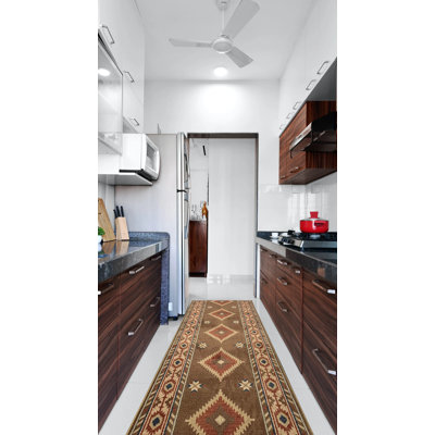 Tapis de couloir sur mesure brun de style sud-ouest avec envers en toile