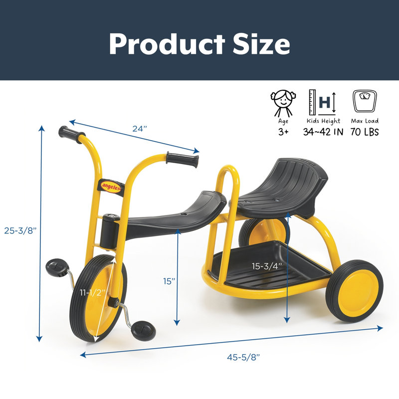 Angeles, tricycle pour tout-petits Angeles, tricycle pour tout-petits avec des pneus en caoutchouc sans air, vélo pour enfants d'âge préscolaire et garderie, vélos en tandem pour les enfants de 3 ans et plus, siège de 15 po de hauteur