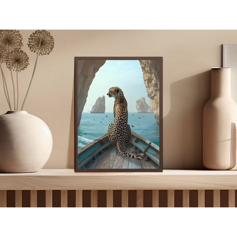Cheetah Wall Art, Animal Art Print, Boat Ride Artwork, Safari Decor, Wildlife Poster, Framed Art, Multiple Sizes