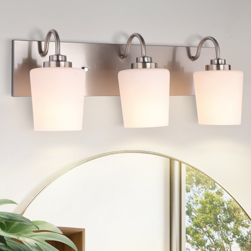 Wall Sconce 3-Light, Modern Wall Lighting Fixture, Bathroom Vanity Lights with Wall Lamp for Mirror Bedroom Kitchen Hallway Porch, Milky White Glass Shades, E26 Socket, Bulbs Not Included