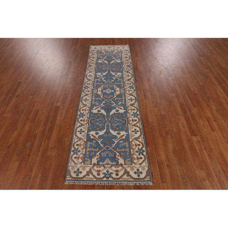 Tapis de couloir oriental bleu clair en laine Oushak 3 x 8