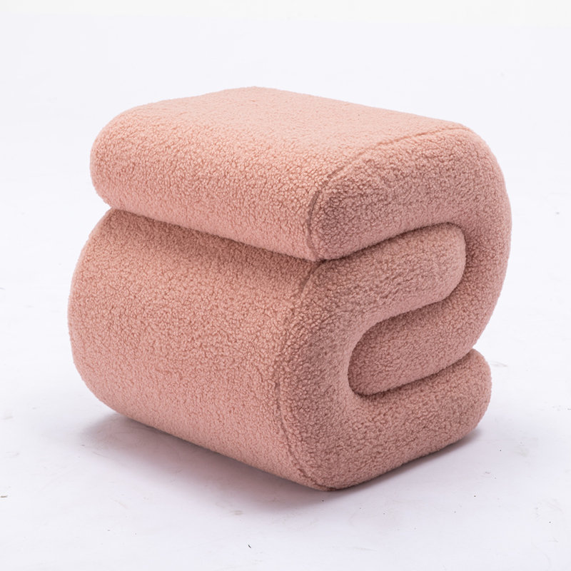 S-shape Teddy Fabric Ottoman Makeup Stool Footstool,Pink
