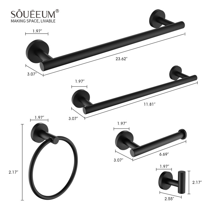 6 - Piece Bathroom Hardware Set, Matte Black