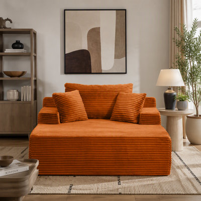 Chaise longue d'intérieur 56 pouces avec 3 coussins larges en velours côtelé sans assemblage