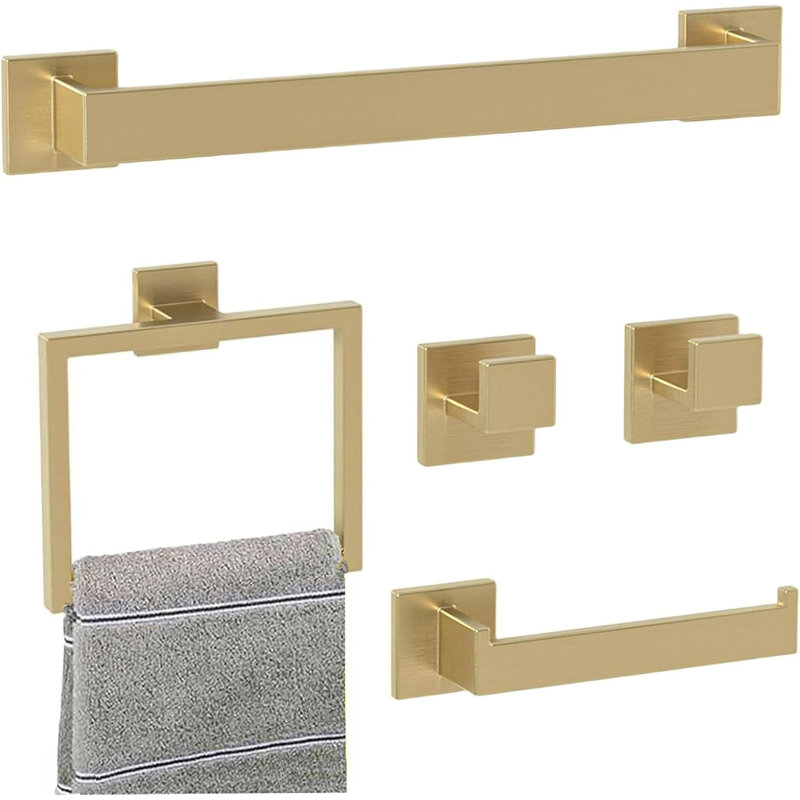 5-Piece Bathroom Hardware Set, SUS304 Stainless Steel Wall Mounted Towel Bar, Ring, Toilet Paper Holder And Hooks, Rustproof And Durable Bathroom Accessories