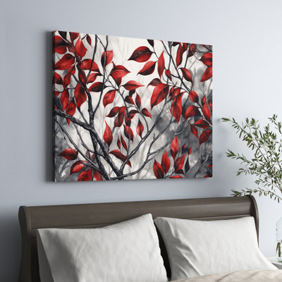 Red Grey Leaves On Tree VI - Floral Wall Art