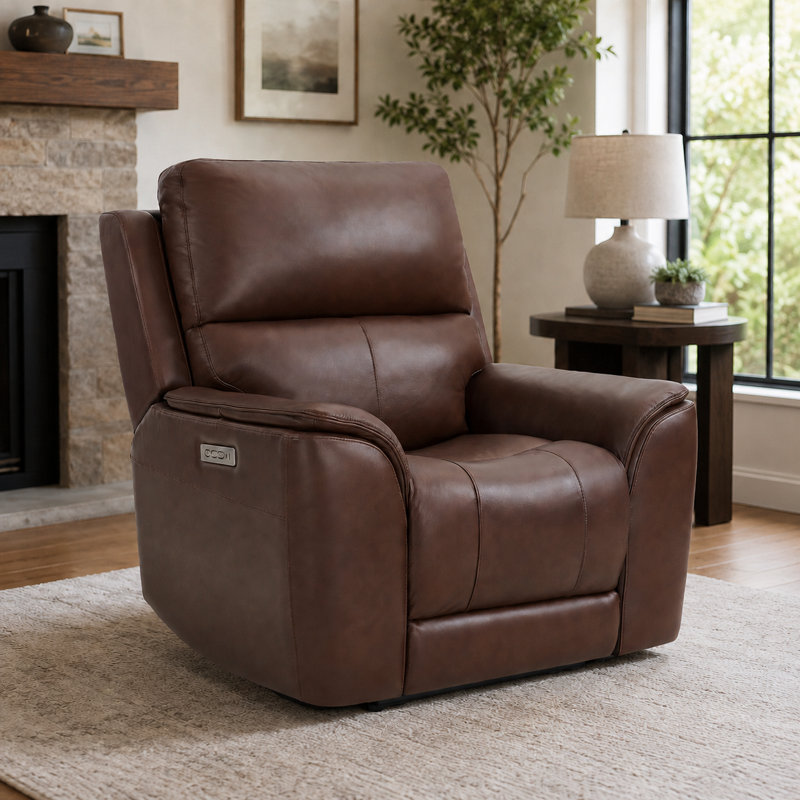 Fauteuil inclinable triple électrique en cuir véritable avec appui-tête et soutien lombaire à gravité zéro, Marron foncé