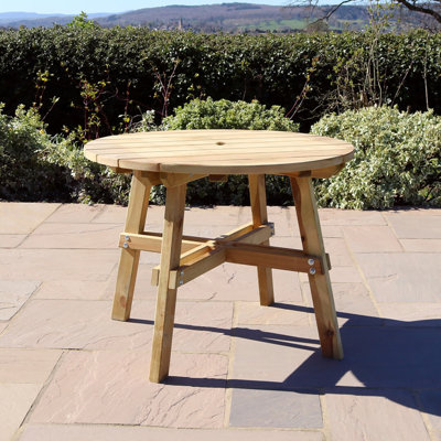 Round Pine and Spruce Solid Wood Outdoor with Umbrella Hole Dining Table - 100 cm W 100 cm D
