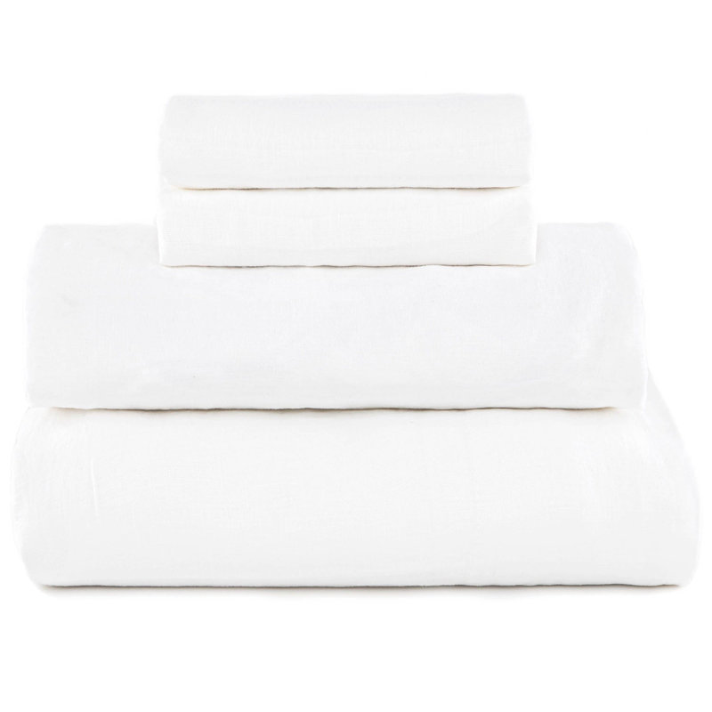 100% French Linen Sheet Set, Pebble Heather, Queen Sheet Set with 2 Pillowcases