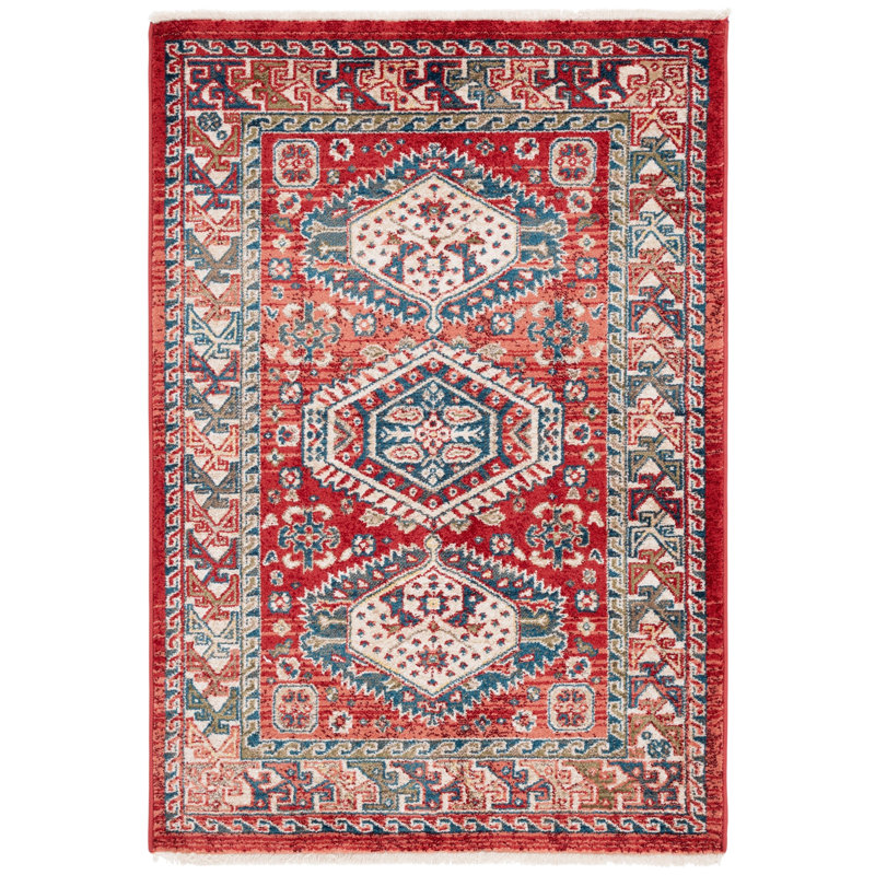 Kallie Oriental Blue/Ivory/Red Area Rug, Rectangle 3'3" x 4'1"