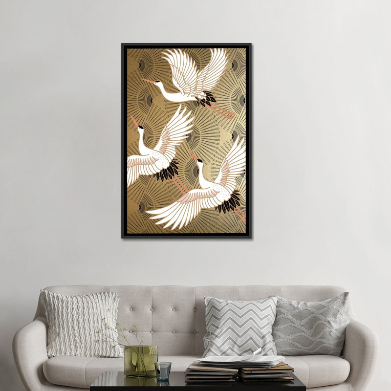 Crane japonais par Nikki Chu - reproduction, H 48 po x l 32 po x P 1,5 po, Cadre noir