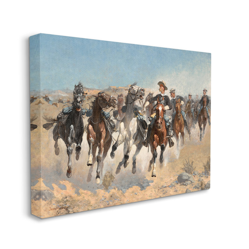 «Galloper Horses Herd Cowboys Trotting Desert Sand», art mural par lettrage et doublure, L 20 po x H 16 po