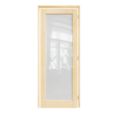Porte pré-suspendue intérieure en bois de pin et verre givré 24 po x 80 po 1-Lite avec charnières argentées, plaque de porte d'intimité en verre avec cadre, porte intérieure comme garde-manger, porte de chambre à coucher, porte de buanderie, portes de placard, portes de pièce, droite