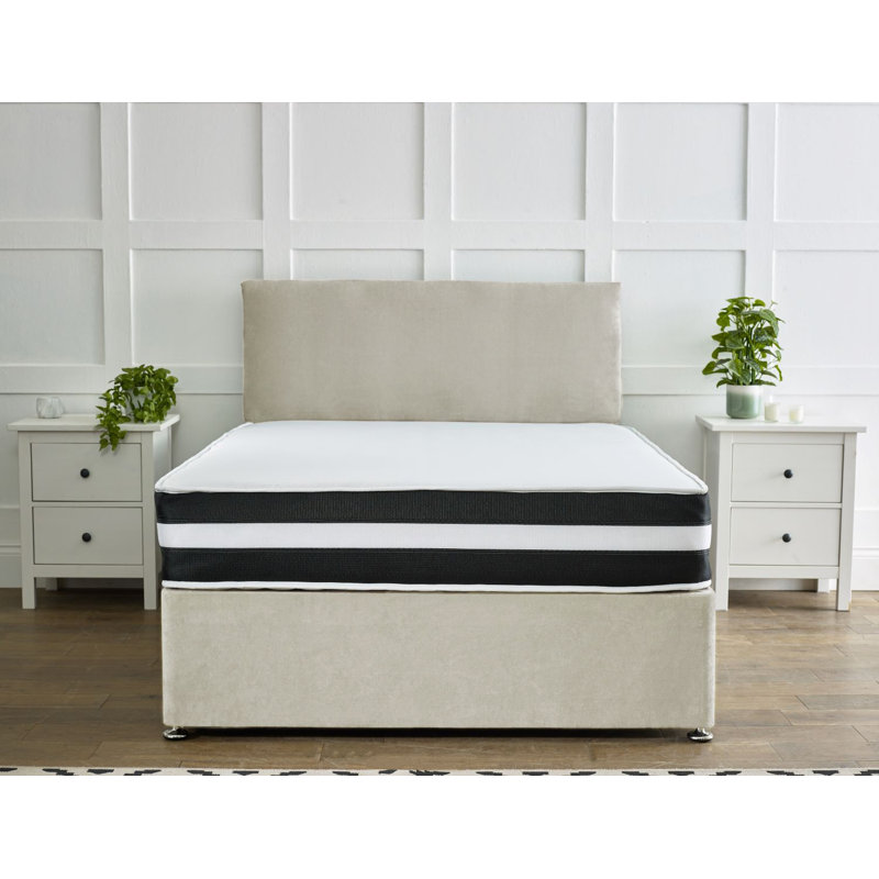 Navreen Divan Bed Set With 20" Plain Headboard, Single (3'), Cream, No Drawer