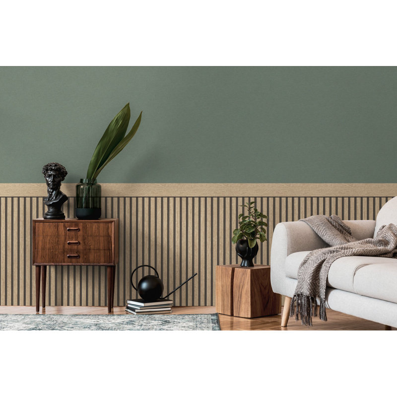Woods and Wicker Collection Dado Panel Double Width Wallpaper Roll, Beige