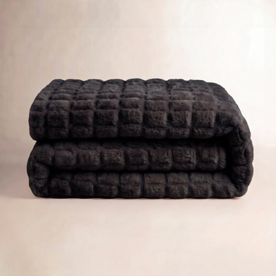 Ruched Rabbit Faux Fur Throw Blanket