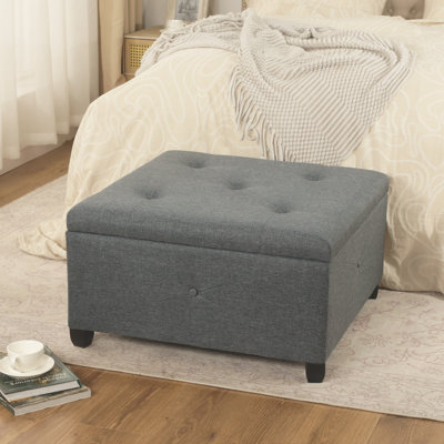28" Linen Storage Ottoman Bench with Button Tufted 