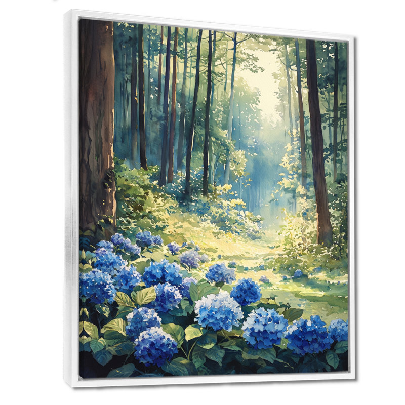 Armande, hortensias à l'ombre des arbres - art sur toile Hydrangea, H 20 po x l 12 po, Impression encadrée flottante, Blanc