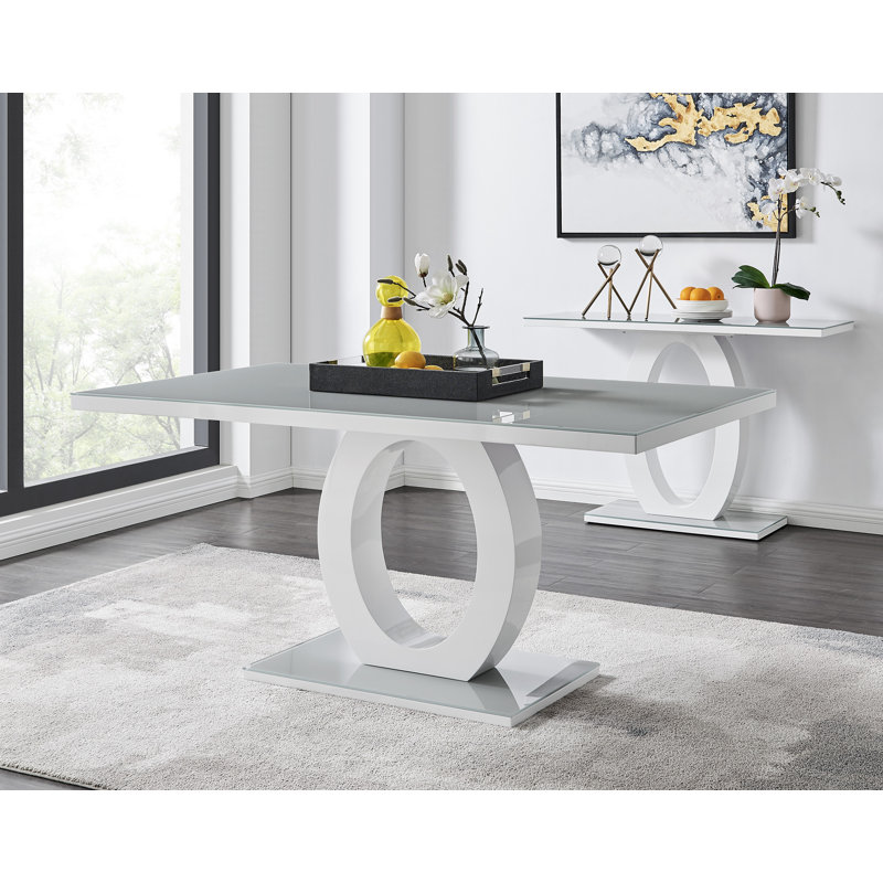 Scottsmoor Modern High Gloss Halo Luxury Dining Table, 35.43" W x 63" L, Gray