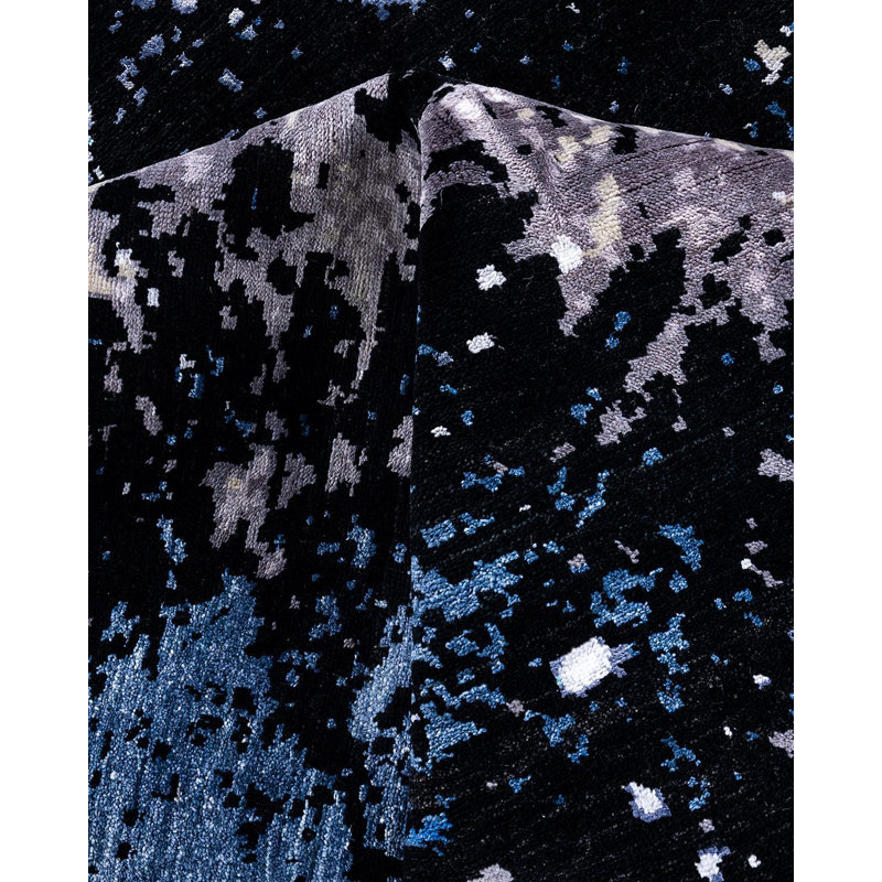 Tapis noué à la main de conception unique Lynward - noir, 8 pi 2 po x 10 pi 0 po