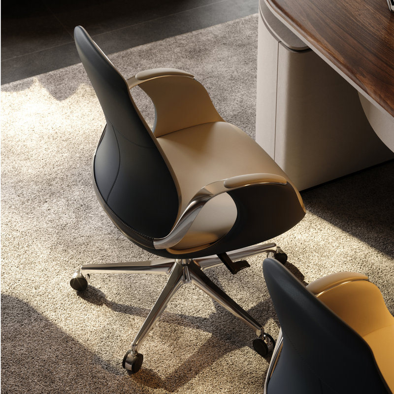 Genuine Leather Executive Office Chair, Executive Guest Chair, Mid Back Comference Office Chair for Office Comference Room Table,Swivel with Wheels(Brown)