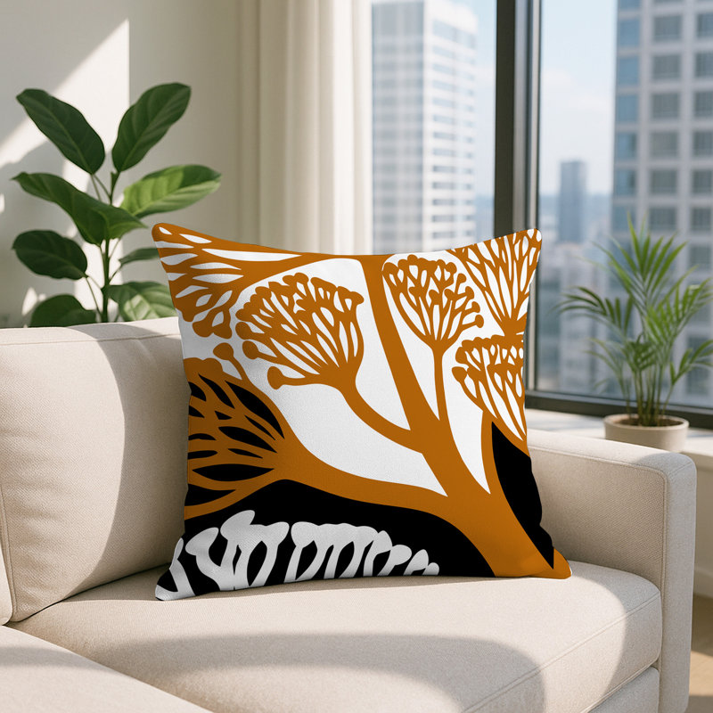 Oreiller carré réversible intérieur / extérieur à motif floral Sally, Carré 15 po, Orange