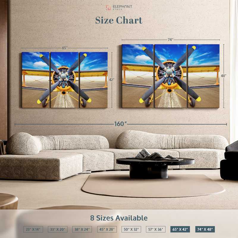«Runway Biplane» sur toile, H 48 po x l 74 po x P 1,25 po