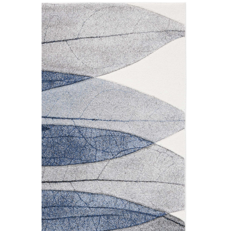 Tapis floral Jeromie Performance, Tapis de couloir 2 pi 3 po x 8 pi, Bleu / noir / ivoire