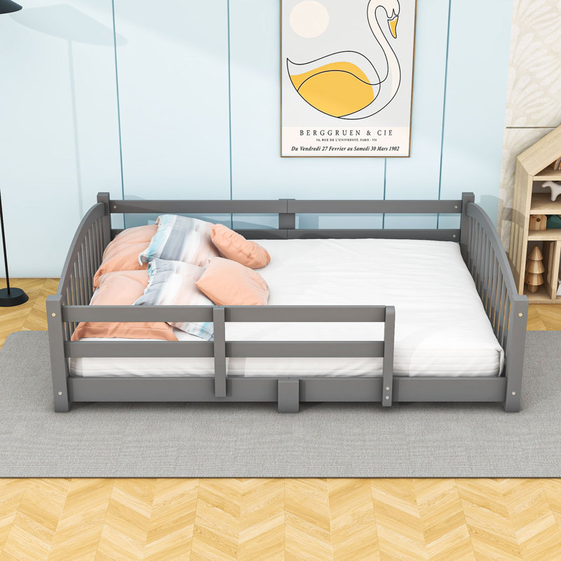 Lit en bois Montessori, Gris, Lit double