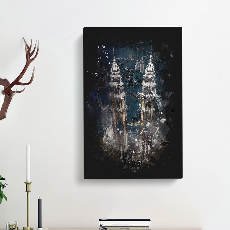 Petronas Towers In Kuala Lumpur - Wrapped Canvas Painting, 50cm H x 35cm W x 3cm D