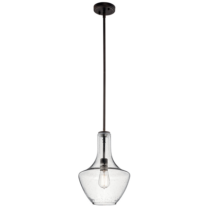 Luminaire suspendu simple à 1 lumière Moten, Verre martelé, H 15,19 po x l 10,5 po x P 10,5 po, Bronze vieilli