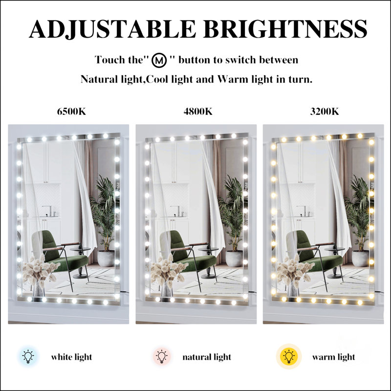 LED Full Body Mirror With Lights Extra Large Full Length Vanity Mirror With 3 Color Mode Lights