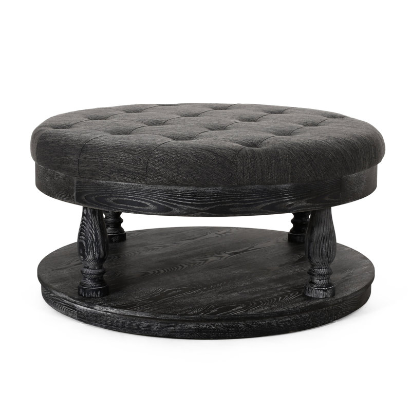 Tissu élégant avec boutons et surpiqûres gaufrées, couleur gris anthracite, base en bois de pin, ornement rond et touffeté chic 40 po x 20 po, 19,71 po