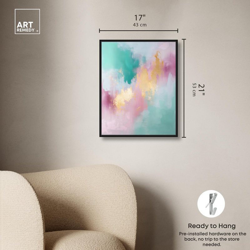 «Pastel Dreams Mist Canvas Abstract Abstract» par Art Remedy, H 21 po x l 17 po, Cadre flottant noir
