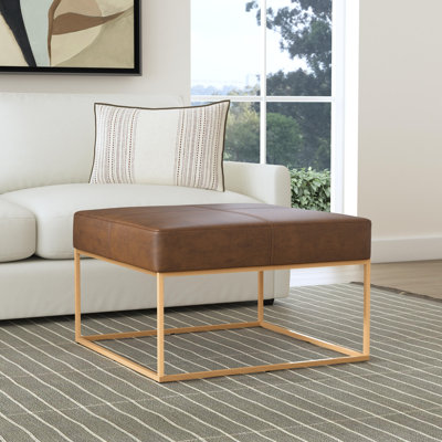 Homepop Large Square Metal Ottoman - Faux Leather