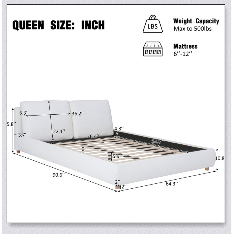 Lit plateforme tapissier avec deux têtes de lit amovibles, tissu Boucle