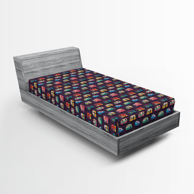 Multicolore Ambesonne Happy Camper, Drap-housse pour lit simple