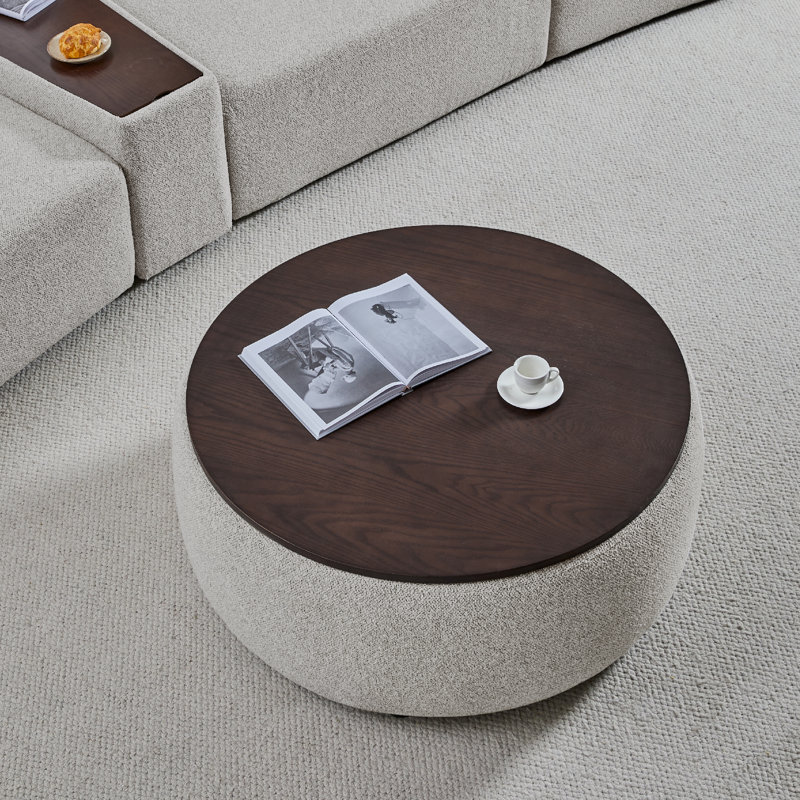 Aneika Round Storage Ottoman, Dove Gray