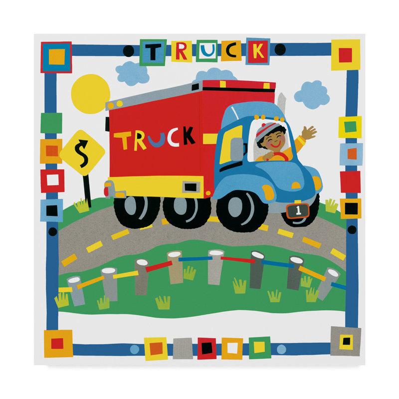 « childreners truck », art sur toile, H 14 po x l 14 po x P 2 po