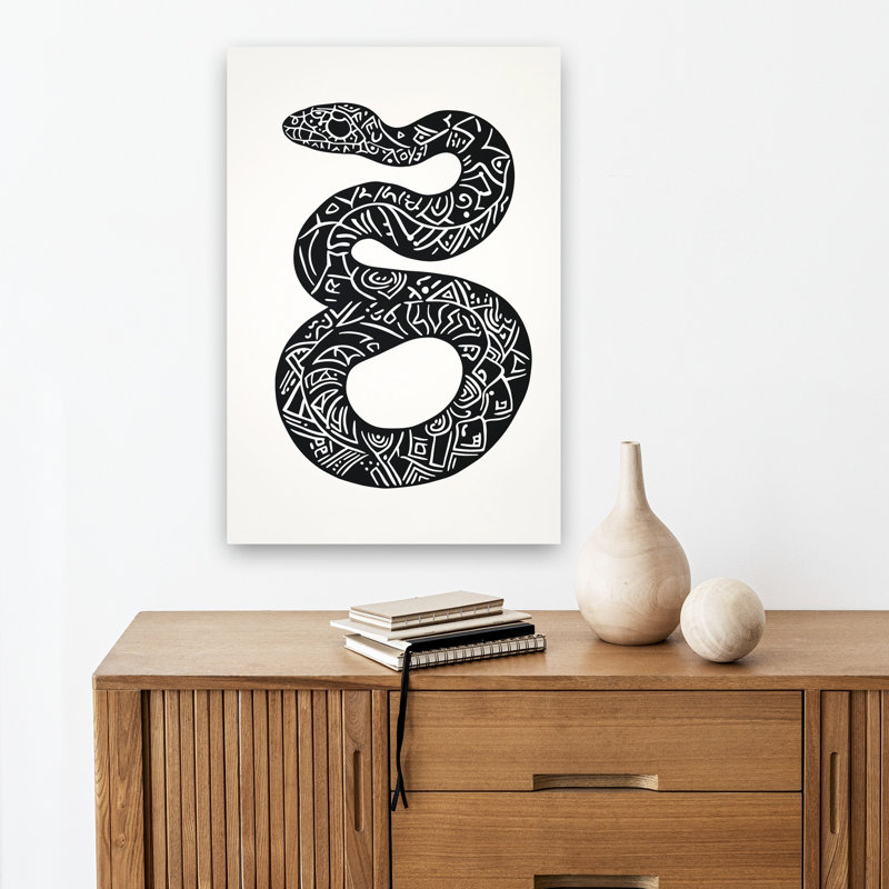 Coiled Tribal Snake Abstract Mystical Contemporary Snake Wall Art Print 1 Piece Wrapped Canvas Wall Art