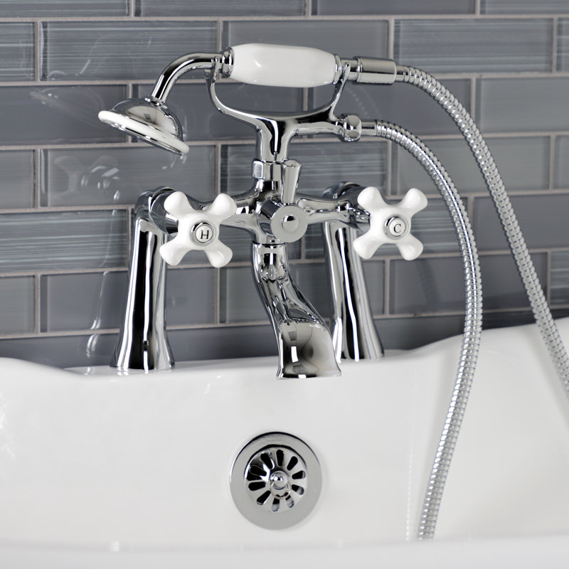 Robinet de baignoire sur pattes à 3 poignées et 2 poignées à fixation sur le comptoir avec douche à main Kingston Brass Kingston