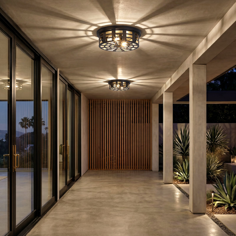 11"d 2-light Black Motion Sensor Flush Mount Ceiling Light With Open-air Design, 360° Detection, Adjustable Timer