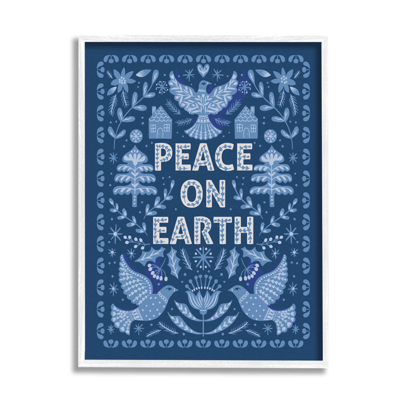 Peace on Earth - bleu at-143, H 20 po x l 16 po x P 1,5 po, Giclée encadrée blanc bord de mer