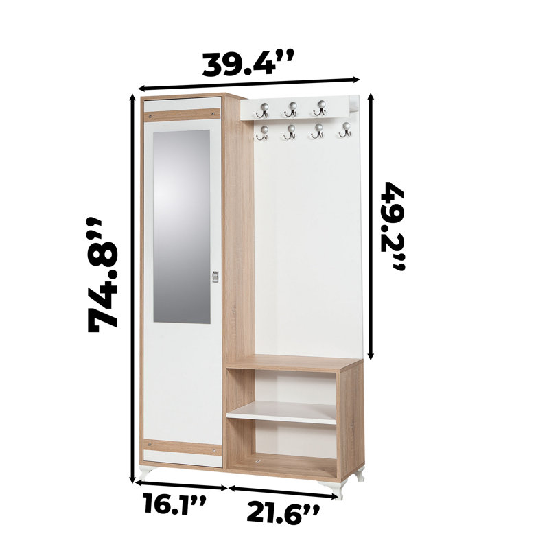 Hornbeam Legs Metal Handles Hall Tree With Mirror