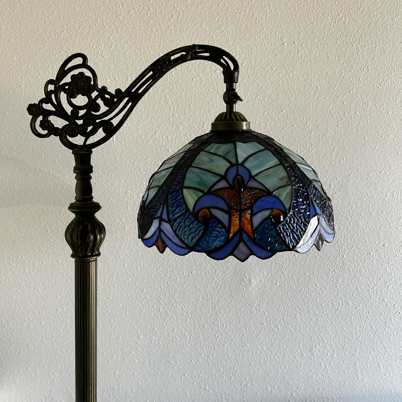 Mathieson Tiffany Floor Lamp Liaison Stained Glass Gooseneck LED Bulb Included 20"W*12"D*63"H, Blue/Green