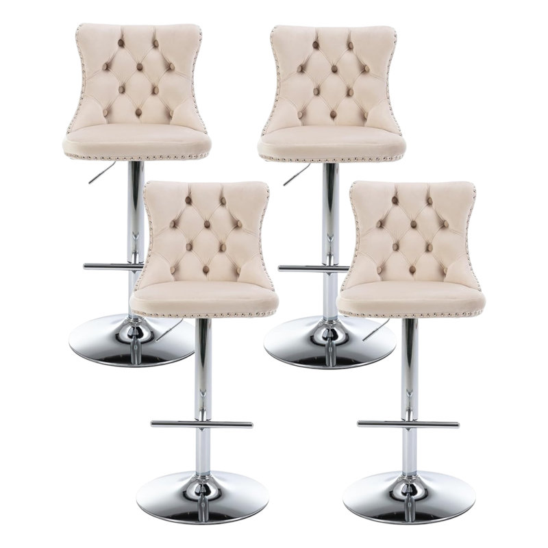 Tabouret de bar pivotant à hauteur réglable Zager, Argent, Beige, 4