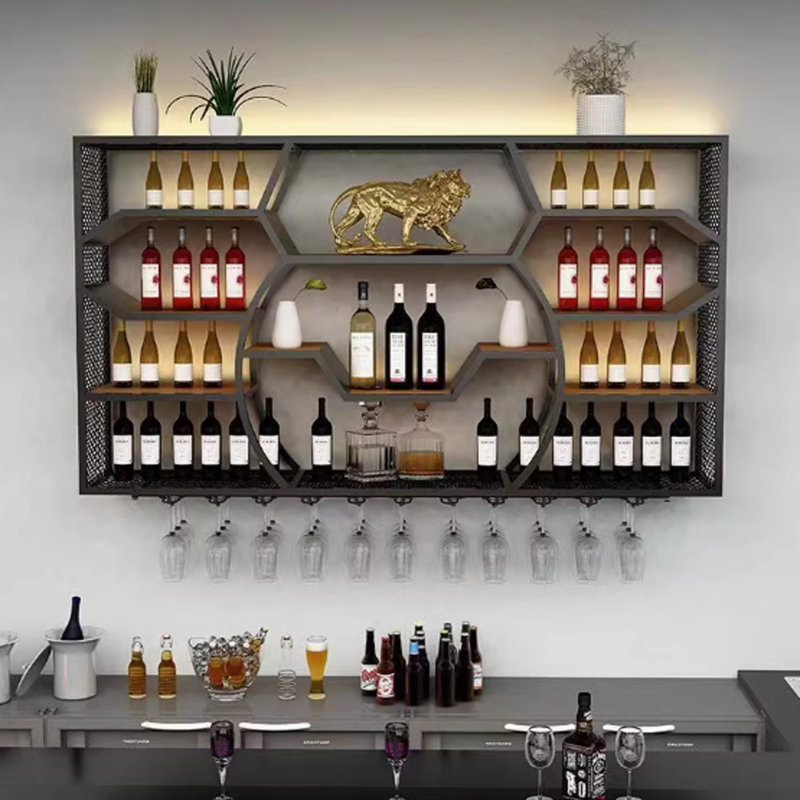 Porte-bouteilles mural polyvalent et élégant, H 47,20 po x l 110,20 po x P 7,80 po, Noir, noir, noir, noir