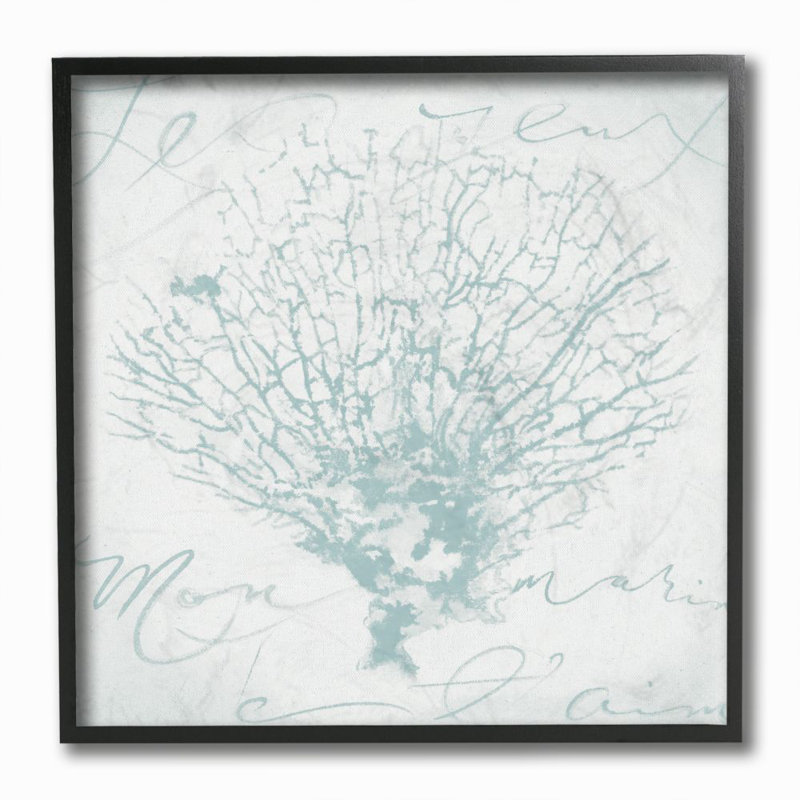 «Abstract Coral Over Text Teal White Calligraphy Design» par Liz Jardine - impression d'art graphique