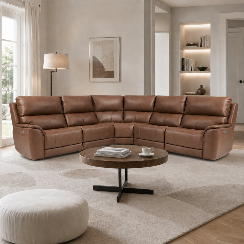 Canapé modulaire en cuir à 5 places modulaire triple avec soutien lombaire réglable sans gravité et port USB intégré