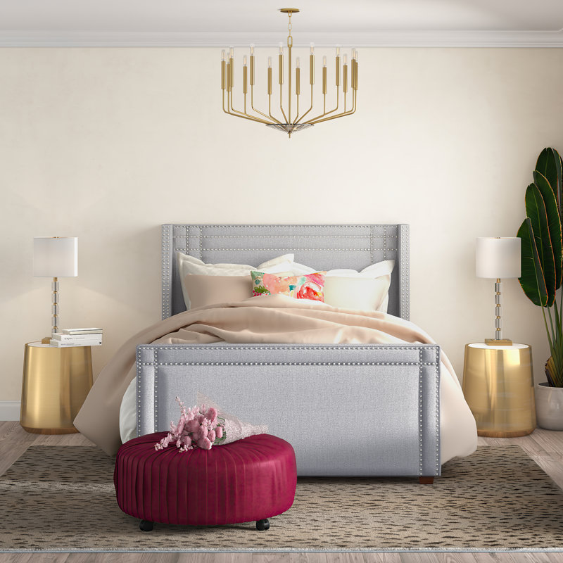 Janna Upholstered Wingback Bed, King, Silver Grey Velvet